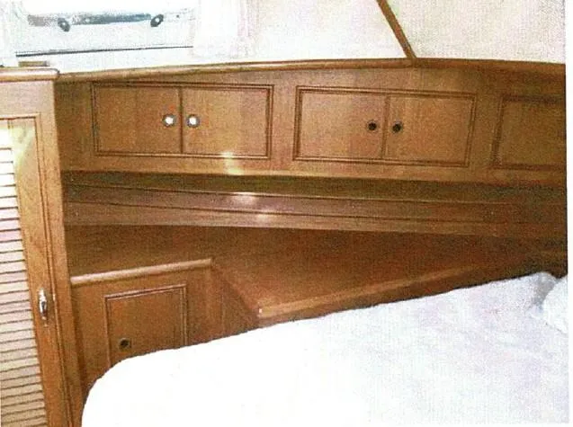 Tatosh Yacht Photos Pics Wooden interior cabinetry in 1998 Grand Banks 43 Eastbay FB yacht cabin.