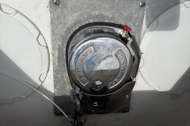  Yacht Photos Pics Close-up of a Lewmar winch on a 2009 Venture 34 CC boat.