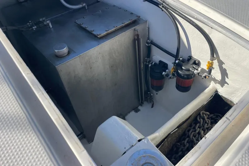  Yacht Photos Pics Fuel system and anchor chain compartment of 1998 Voyager Norseman 430 boat.