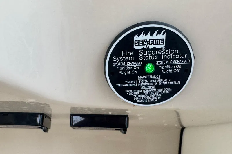 Yacht Photos Pics Fire suppression system indicator on 2022 Boston Whaler 350 Realm boat.