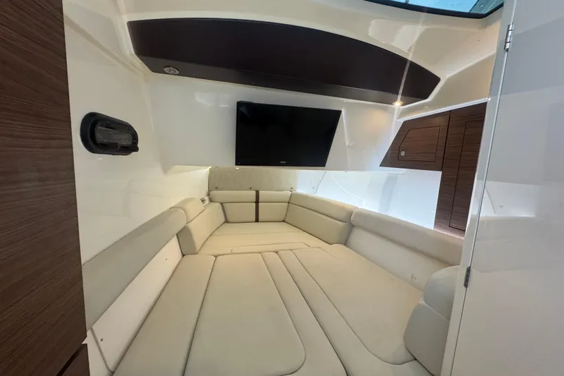  Yacht Photos Pics Luxurious interior of 2022 Boston Whaler 350 Realm with plush seating and modern design.