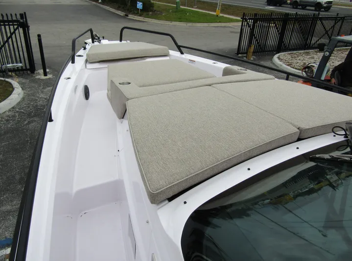  Yacht Photos Pics 2024 Axopar 37 Sun Top boat with cushioned deck seating.