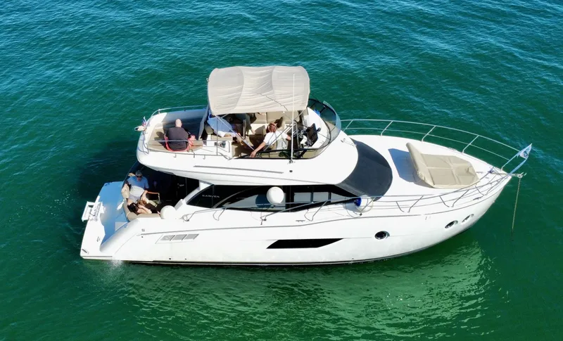  Yacht Photos Pics Aerial view of a 2014 Carver C40 yacht on the water.