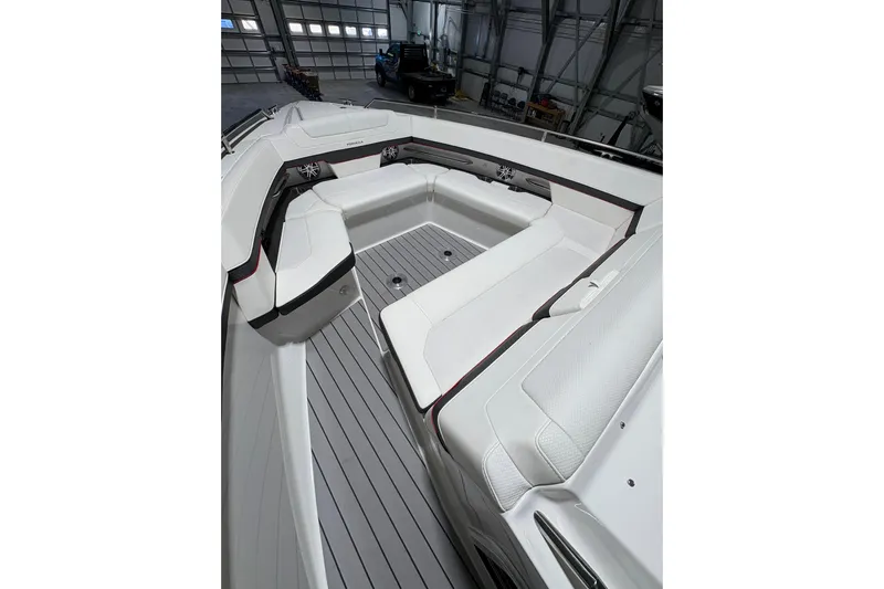  Yacht Photos Pics 2023 Formula 400 Super Sport Crossover boat interior with sleek seating and modern design.