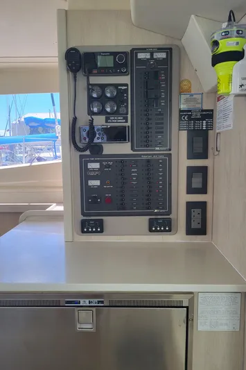 Ohana Yacht Photos Pics Leopard 44 yacht control panel with navigation equipment.