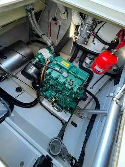  Yacht Photos Pics Engine compartment of 2021 Fountaine Pajot Catamaran Elba 45 with visible machinery and components.