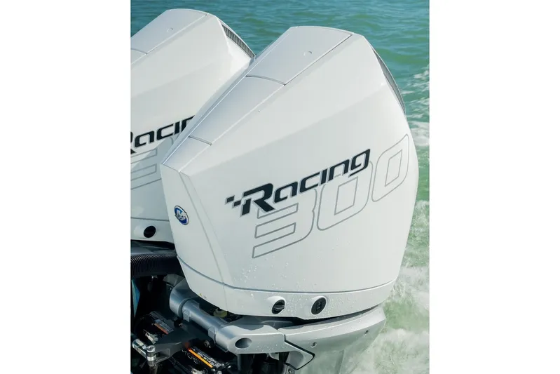  Yacht Photos Pics 2025 Costa Custom Boats 34 with powerful Racing 300 outboard engines on water.