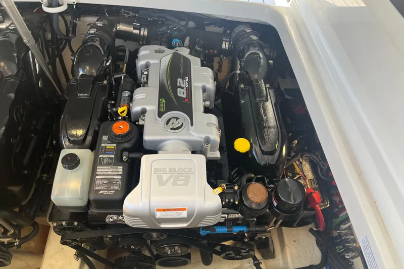 310 Bow Rider Yacht Photos Pics 2021 Formula 310 Bowrider I/O engine compartment with 8.2L V8 Mercury engine.