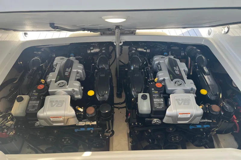 310 Bow Rider Yacht Photos Pics Twin V8 engines in a 2021 Formula 310 Bowrider I/O boat.