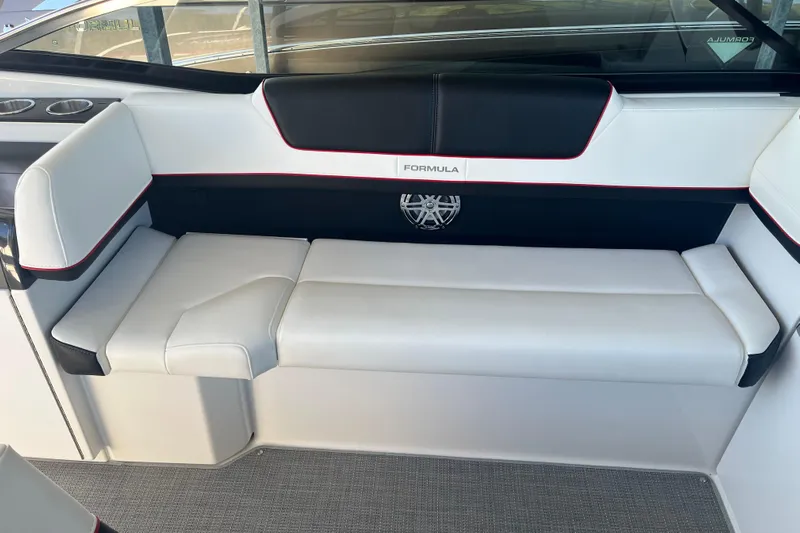 310 Bow Rider Yacht Photos Pics 2021 Formula 310 Bowrider I/O interior seating with sleek white and black upholstery.