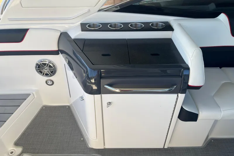 310 Bow Rider Yacht Photos Pics 2021 Formula 310 Bowrider I/O interior with sleek seating and cup holders.