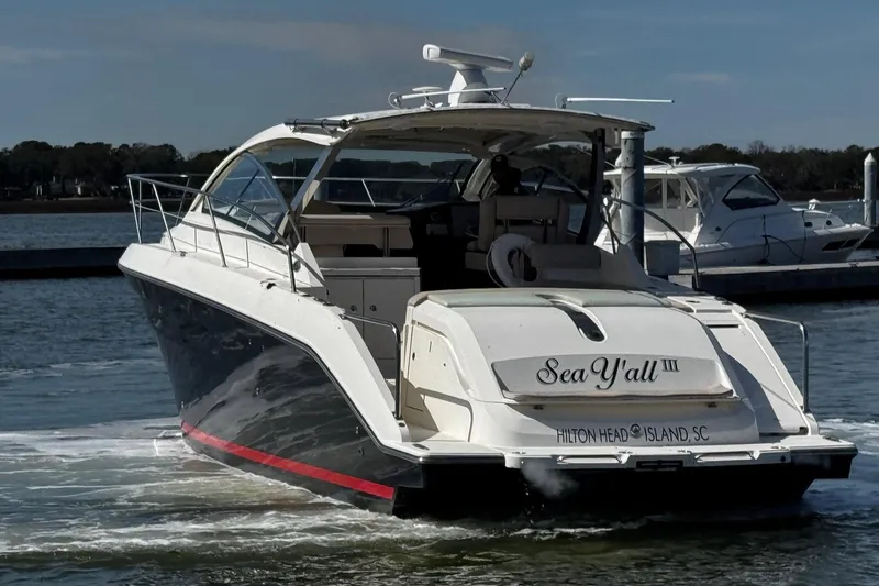 Sea Y'all III Yacht Photos Pics 2014 Pursuit SC 365i Sport Coupe boat named "Sea Y'all III" at Hilton Head Island.