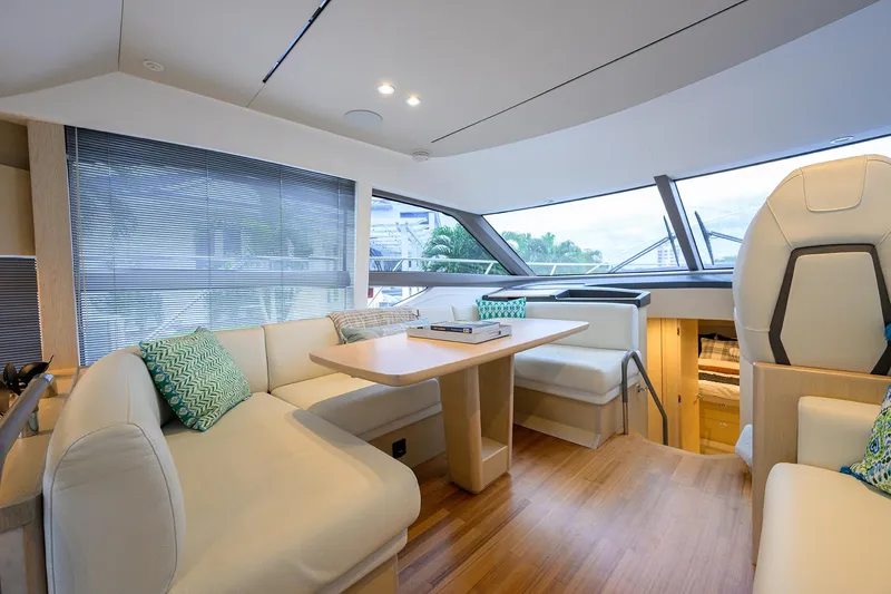  Yacht Photos Pics Luxurious interior of 2022 Princess F50 yacht with elegant seating and modern design.