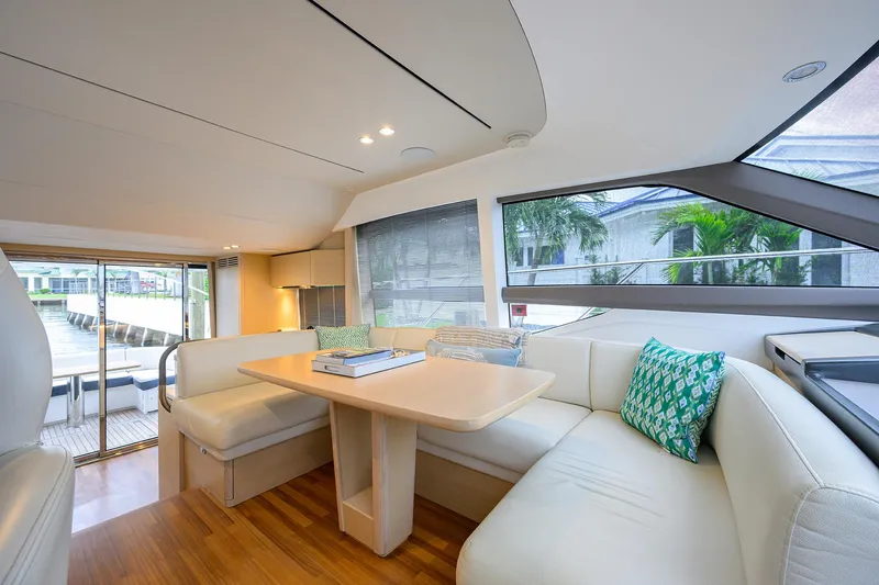  Yacht Photos Pics Luxurious interior of 2022 Princess F50 yacht with elegant seating and modern design.