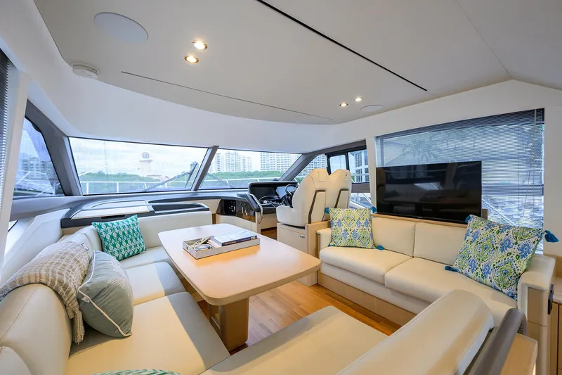  Yacht Photos Pics Luxurious interior of 2022 Princess F50 yacht with elegant seating and modern decor.
