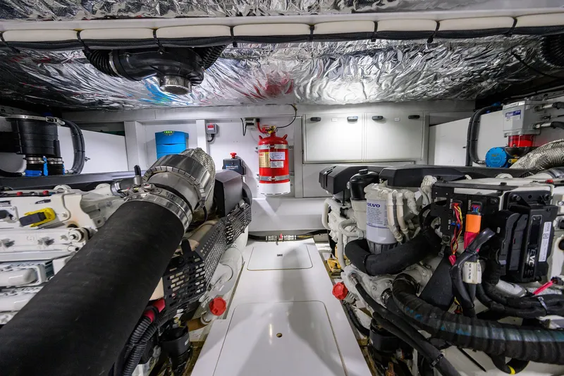  Yacht Photos Pics Engine room of 2022 Princess F50 yacht with advanced machinery and equipment.