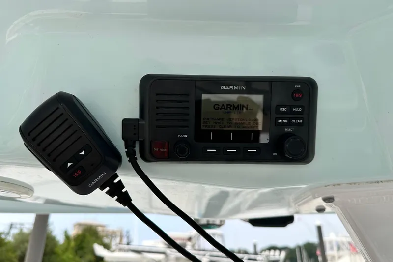  Yacht Photos Pics Garmin marine radio on 2023 Sportsman Open 282 Center Console boat.
