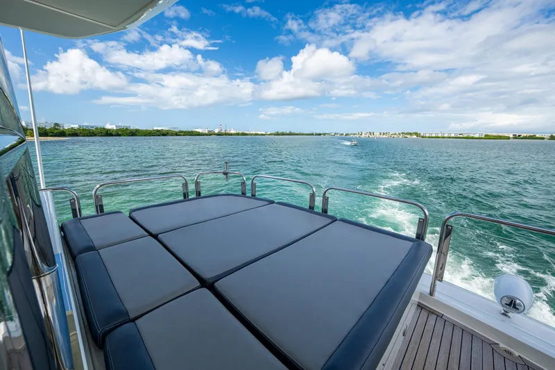 Reset Yacht Photos Pics Luxurious 2015 Fairline 78 Squadron yacht deck with ocean view and blue skies.