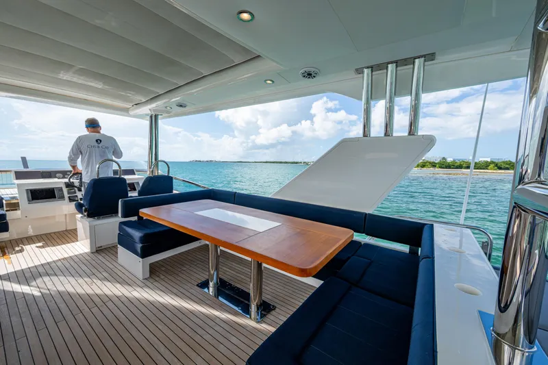 Reset Yacht Photos Pics Luxurious 2015 Fairline 78 Squadron yacht deck with seating and ocean view.