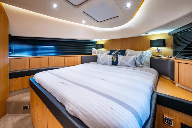 Reset Yacht Photos Pics Luxurious bedroom interior of 2015 Fairline 78 Squadron yacht with modern design.