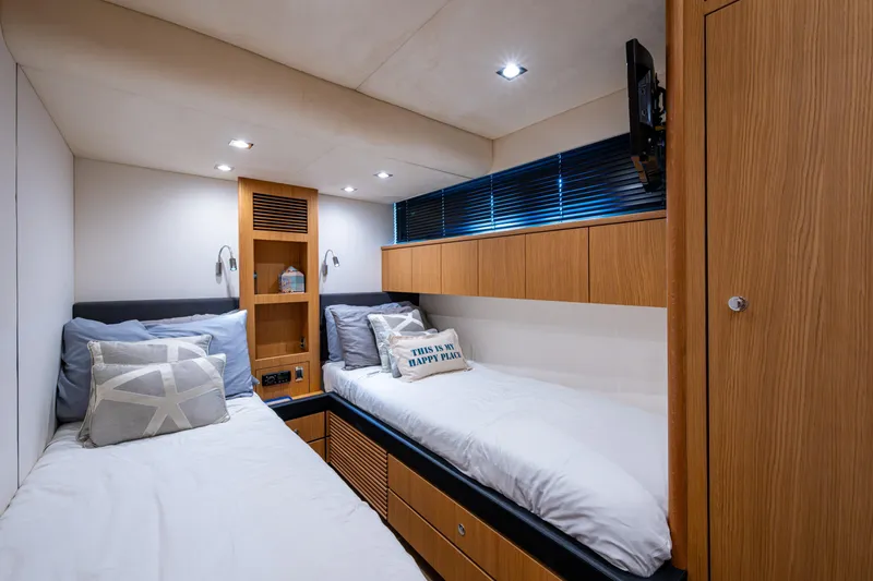 Reset Yacht Photos Pics Luxurious twin cabin interior of 2015 Fairline 78 Squadron yacht.