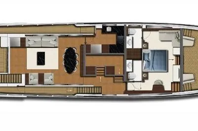 Papillon Yacht Photos Pics Floor plan of 2022 Bering 92 yacht, featuring spacious interior layout and modern amenities.