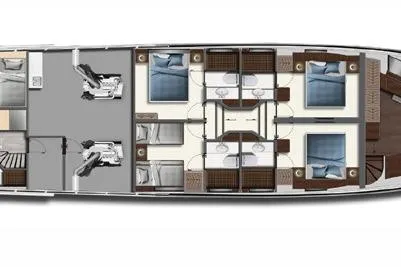 Papillon Yacht Photos Pics Floor plan of 2022 Bering 92 yacht, featuring cabins and engine room layout.