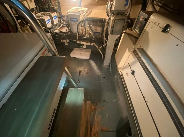  Yacht Photos Pics 1989 Hatteras Custom Cockpit engine room with equipment and wiring.