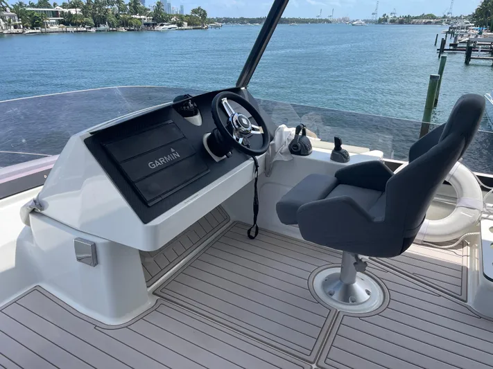 Fina Yacht Photos Pics Helm of 2020 Fountaine Pajot MY 44 yacht with Garmin navigation system.