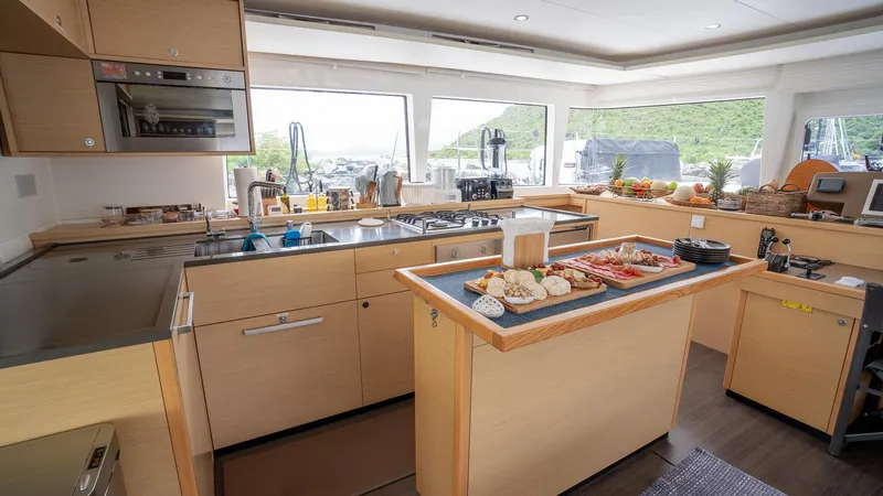 Respite At Sea Yacht Photos Pics Galley with Extended Island