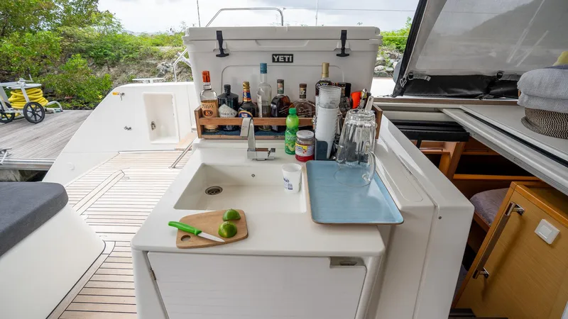 Respite At Sea Yacht Photos Pics Aft Cockpit Wet Bar with Ice Maker