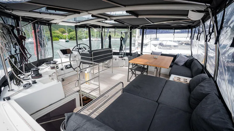 Respite At Sea Yacht Photos Pics Flybridge Area with Full Enclosure