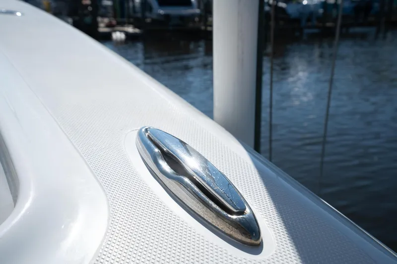 Grey Goose Yacht Photos Pics Close-up of a cleat on a 2020 Blackwater 43 Sportfish boat.