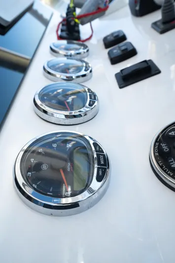 Grey Goose Yacht Photos Pics Close-up of 2020 Blackwater 43 Sportfish dashboard gauges and controls.