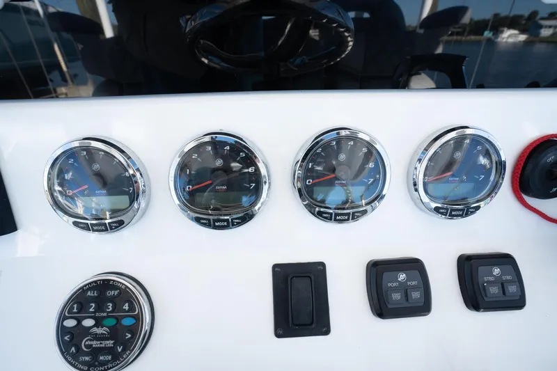 Grey Goose Yacht Photos Pics Dashboard of 2020 Blackwater 43 Sportfish boat with gauges and controls.
