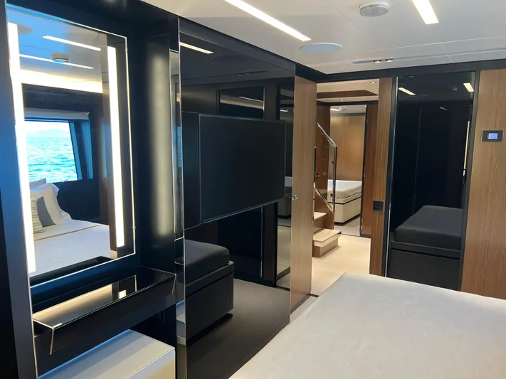 Hk 007 Yacht Photos Pics Luxurious interior of 2024 Riva 102' Corsaro Super yacht with modern design and ocean view.