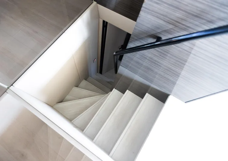 Rockstar 2.0 Yacht Photos Pics Staircase inside 2018 Sunreef 68 Supreme yacht, featuring modern design and sleek materials.