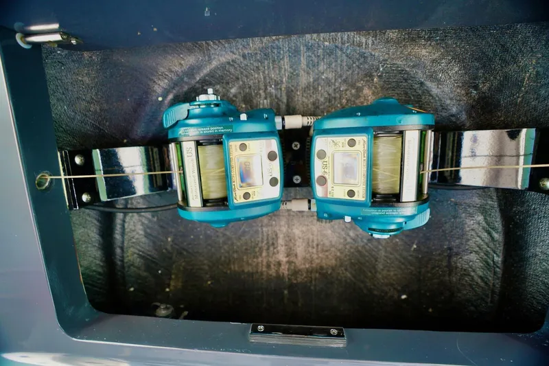 Rhyde Yacht Photos Pics Fishing reels installed on a 2021 Valhalla Boatworks V46, showcasing advanced equipment.