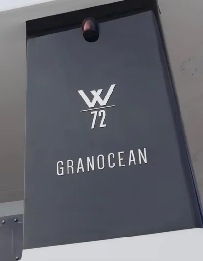 Paso Doble Yacht Photos Pics Granocean W 72 logo on a sleek 2025 model yacht exterior.
