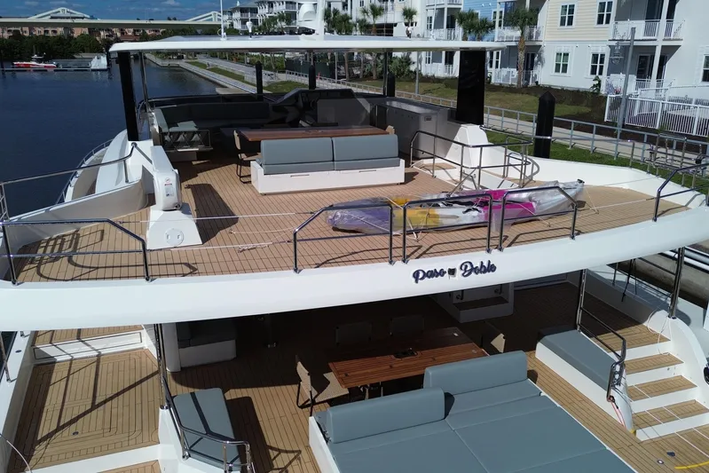 Paso Doble Yacht Photos Pics Luxurious 2025 Granocean W72 yacht with spacious deck and modern seating.
