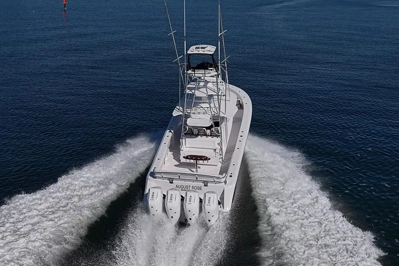 Yacht Photos Pics A 2025 Sparks 46 boat cruising on open water with powerful engines.