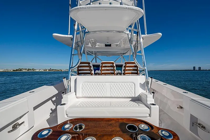  Yacht Photos Pics Luxury Sparks 46 yacht, 2025 model, with elegant seating and ocean view.