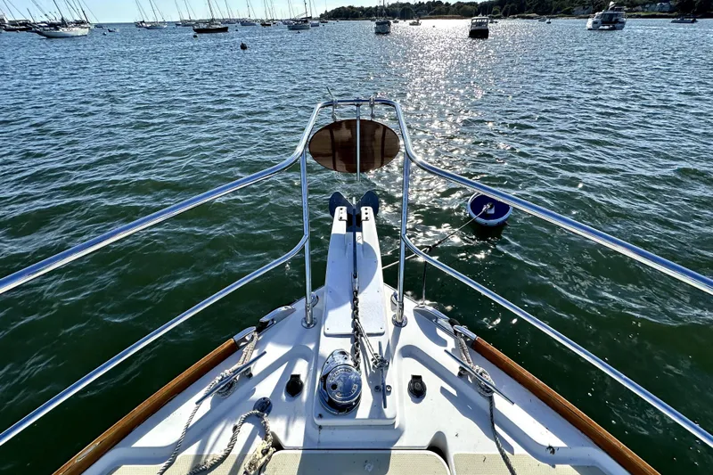 Destiny Yacht Photos Pics Bow view of 2007 Sabre 34 Express yacht on a sunny day.