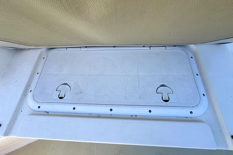 Destiny Yacht Photos Pics Hatch cover on 2007 Sabre 34 Express boat deck, featuring dual handles.