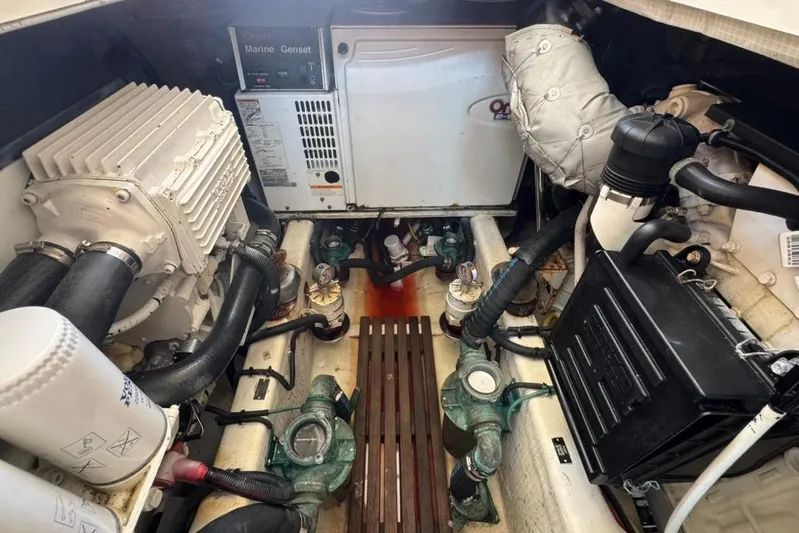 Destiny Yacht Photos Pics Engine room of 2007 Sabre 34 Express with marine generator and components.