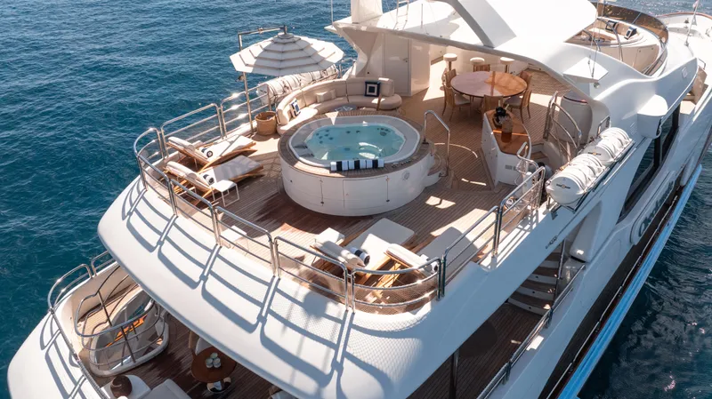 Checkmate Yacht Photos Pics Luxurious 2013 Benetti 44 yacht with jacuzzi and sun deck on open sea.