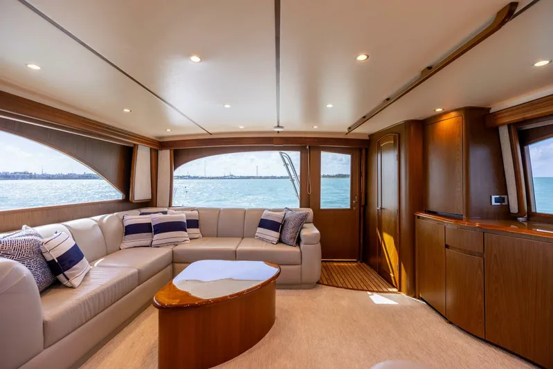 Mighty Mouse Yacht Photos Pics Luxurious interior of 2011 Viking 70 Convertible yacht with ocean view.