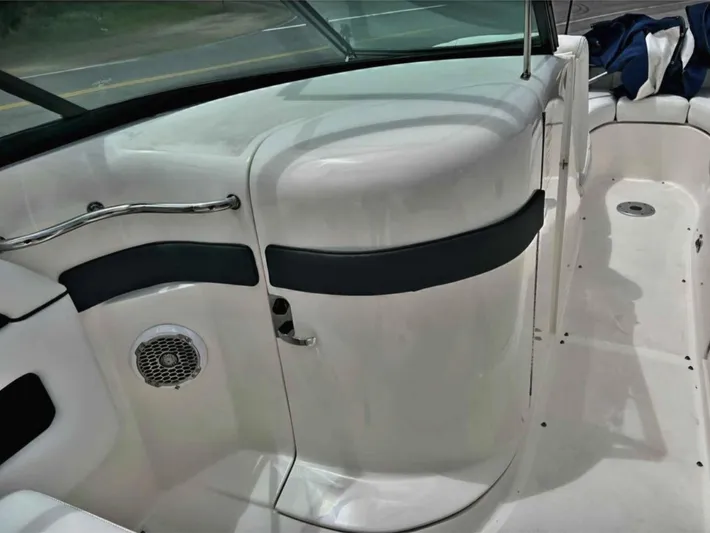  Yacht Photos Pics 2015 Sea Ray 300 SLX boat interior with sleek white design and seating area.