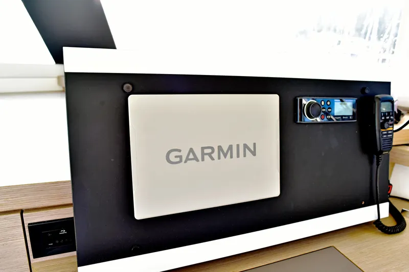 Boomerang Yacht Photos Pics Garmin navigation system on 2022 Fountaine Pajot Astrea 42 yacht control panel.