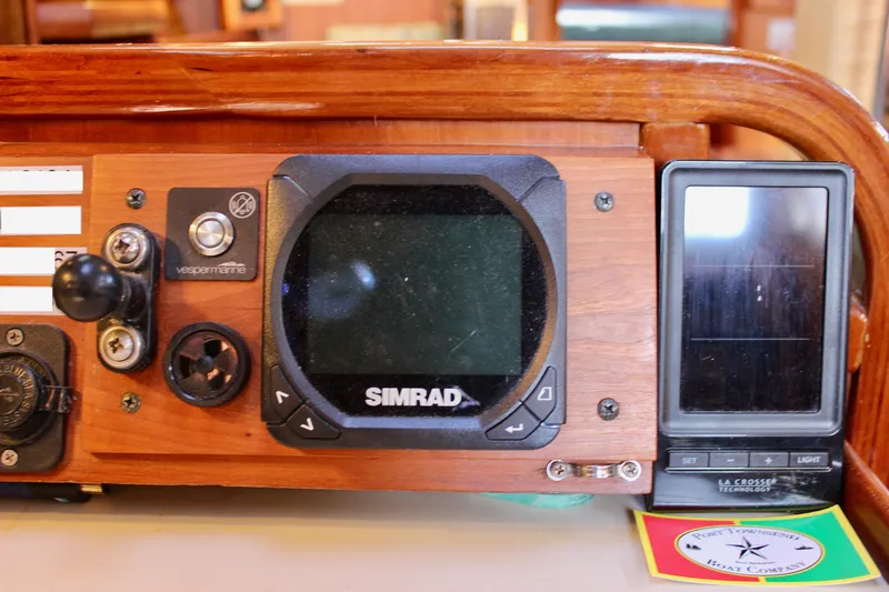 Mangata Yacht Photos Pics Control panel of a 1997 Valiant 39 boat with Simrad navigation system.